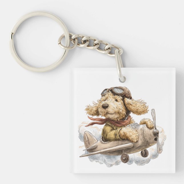Porte-clefs Pilote d'avion Goldendoodle (Devant)
