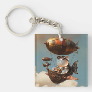 Porte-clefs Pilote Ourson Gélifié Steampunk dans un Dirigeable