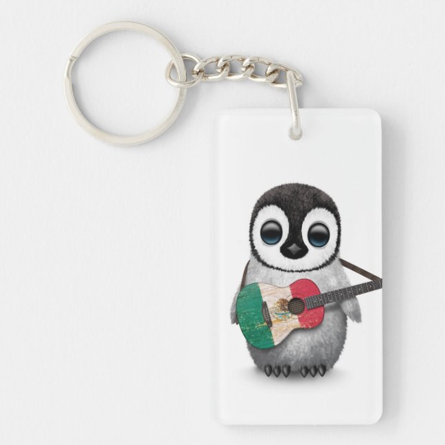 Porte-clefs Pingouin de bébé jouant la guitare de drapeau (Devant)