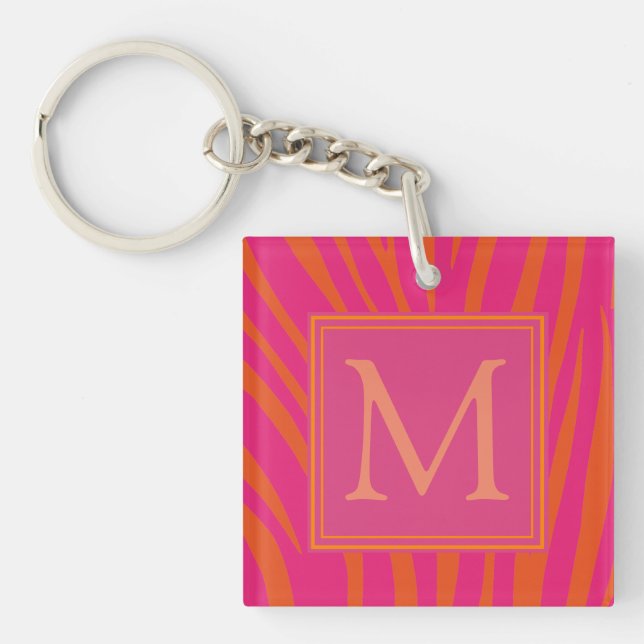 Porte-clefs Pink and Orange Zebra Stripes Monogram (Devant)