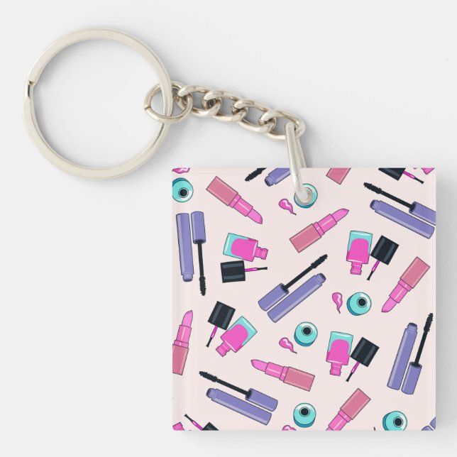 Porte-clefs Pink and Purple Make Up Cosmetics Pattern (Devant)