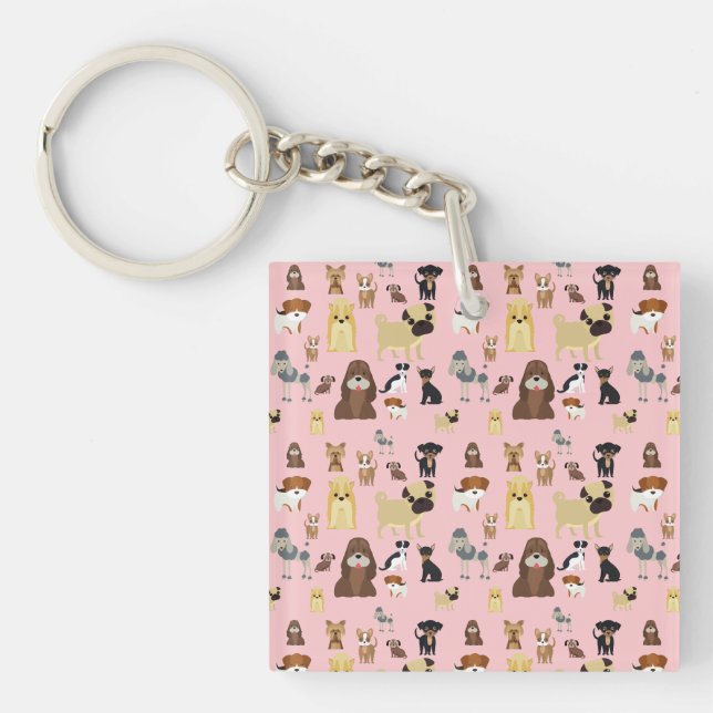 Porte-clefs pink background dogs (Devant)