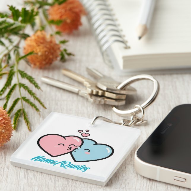 Porte-clefs Pink & Blue Hearts Kiss (Devant Droit)