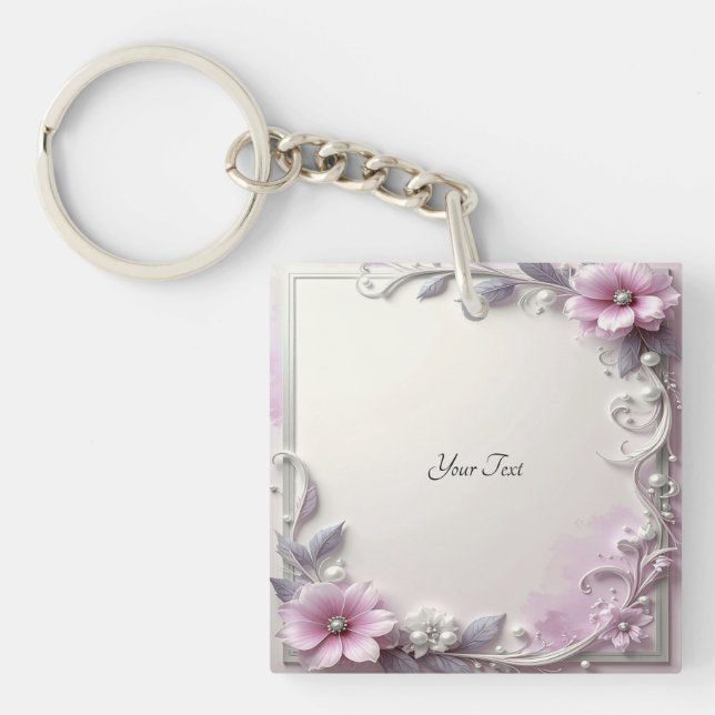 Porte-clefs Pink Floral Frame Keychain (Devant)