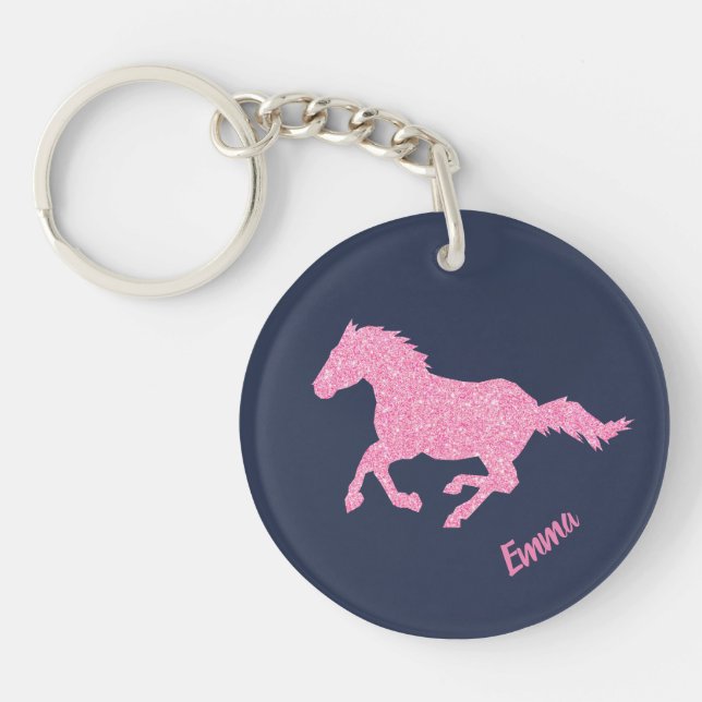 Porte-clefs Pink Glitter Horse Little Girl First Name Animal (Devant)