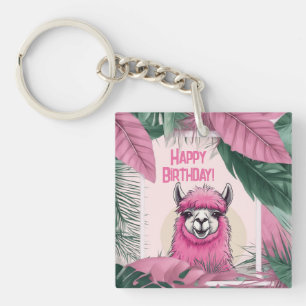 Porte-clefs Pink Joyeux Lama souriant
