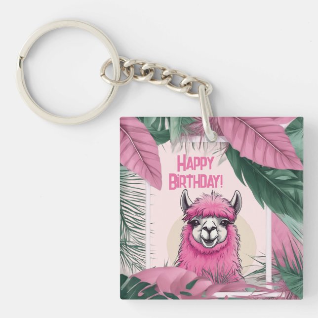Porte-clefs Pink Joyeux Lama souriant (Devant)