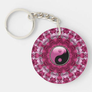 Porte-clefs Pink Love New Age YinYang Géométrique