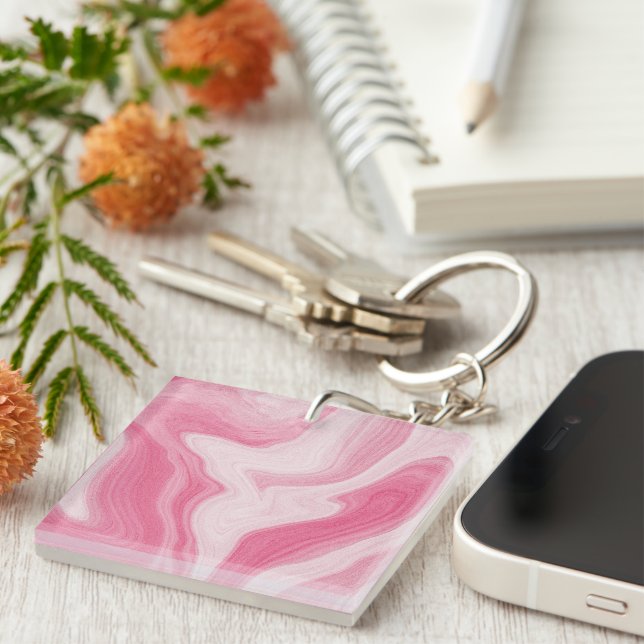 Porte-clefs Pink Marble Swirl Pattern – Aesthetic Abstract  (Devant Droit)