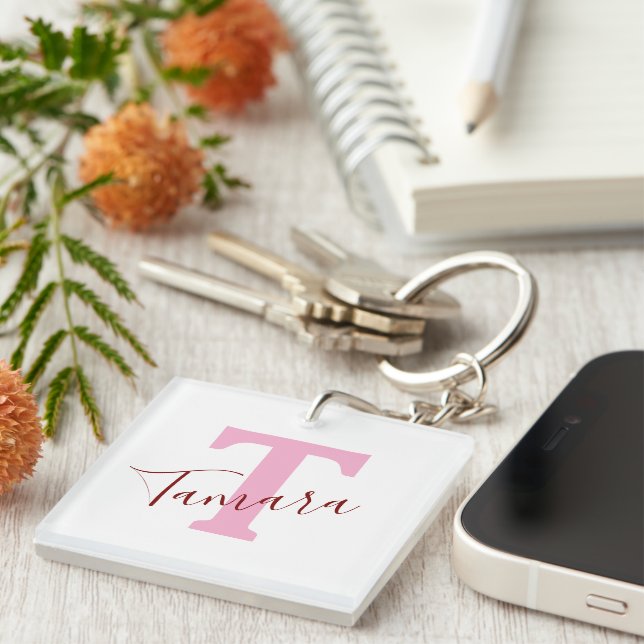 Porte-clefs Pink Monogram Keychain | Custom Name (Devant Droit)