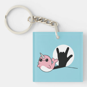 Porte-clefs Pink Narwhal ASL I Love You - Deaf Culture Design