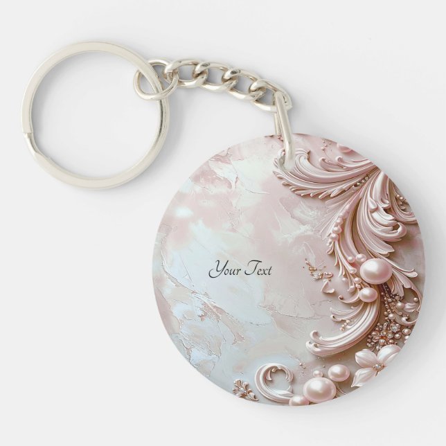 Porte-clefs Pink Ornate Pearl and Floral Keychain (Devant)