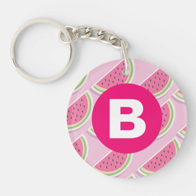 Porte-clefs Pink Watermelon Pattern Circle Monogram (Devant)