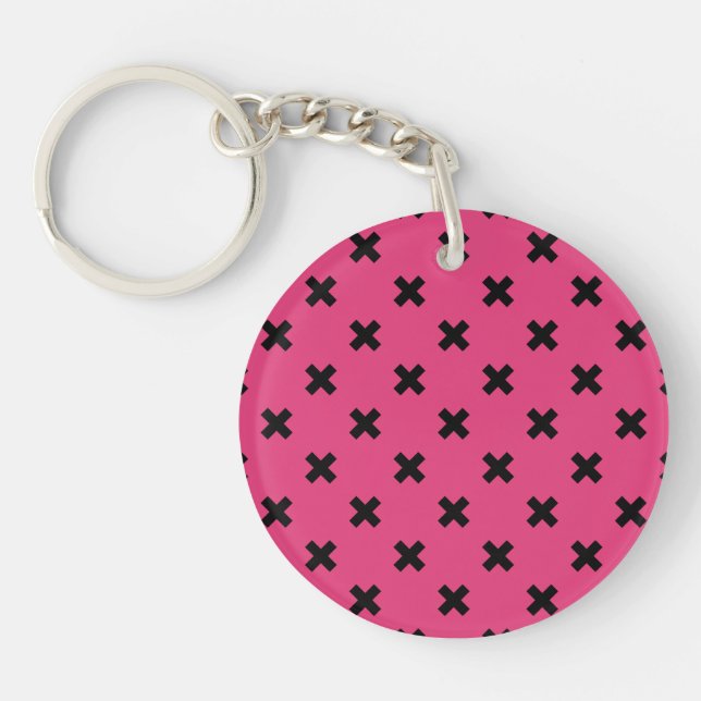 Porte-clefs Piqûres de croix noire sur fuchsia (Devant)