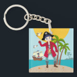 Porte-clefs Pirate kid birthday<br><div class="desc">This product is for kids that love pirates and piracy stories. It feesta cute little pirate boy that has arrived on this island with palm trees. There's a pirate ship in the horizon waiting for him to return with a treasure! Seagulls are watching. This product is ideal for a pirate...</div>