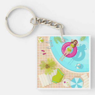 Porte-clefs Piscine fille en bikini sac fourre-tout de plage d