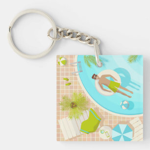 Porte-clefs Piscine mec sur la plage tropicale estivale vacanc