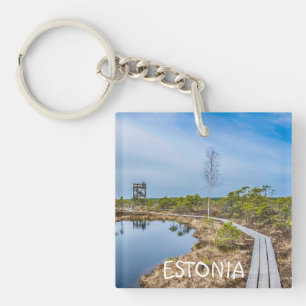 Porte-clefs Piste en bois au-dessus du marais en Estonie