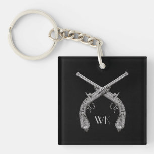 Porte-clefs Pistolets croisés Monogram noir