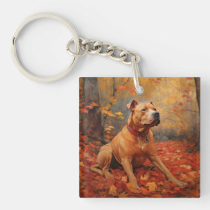Porte-clefs Pitbull à l'automne Feuilles automne Inspiration