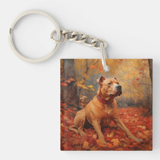 Porte-clefs Pitbull à l'automne Feuilles automne Inspiration (Devant)
