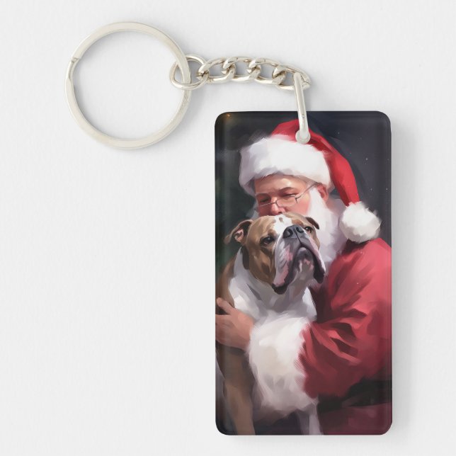 Porte-clefs Pitbull avec Noël Festif du Père Noël (Devant)