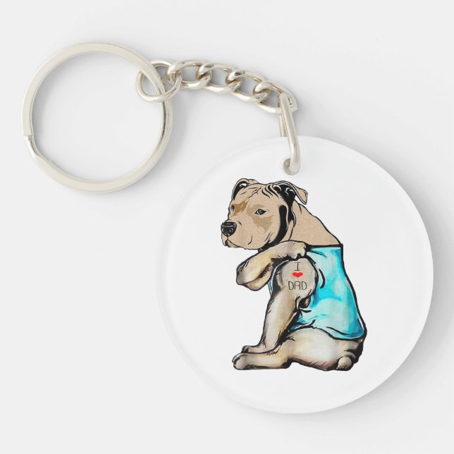 Porte-clefs Pitbull Chien I Love Papa Tattoo drôle Famille (Devant)