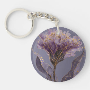 Porte-clefs Pivoine Violette Inspirée Florale Accents Dorés