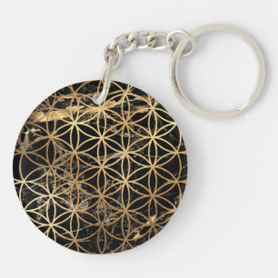 Porte-clefs PixDezines Fleur de Vie / Faux Or+Marbre