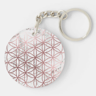 Porte-clefs PixDezines Fleur de Vie / Faux Or Rose+Marbre