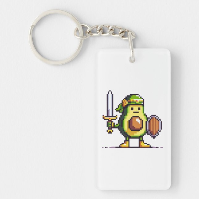 Porte-clefs Pixel Avocado Warrior - 8 bits de personnage de je (Devant)