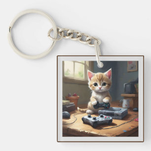 Porte-clefs "Pixel Paws : The Gamer Kitten in Action"