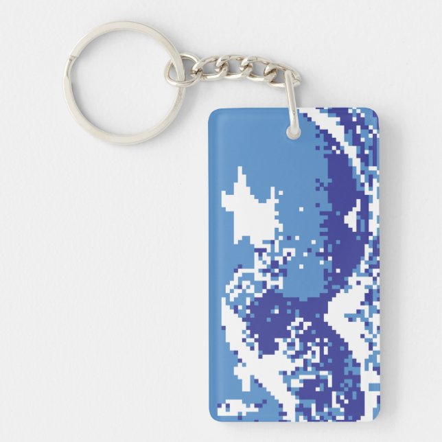 Porte-clefs Pixel Tsunami bleu 8 bits Pixel Art (Devant)