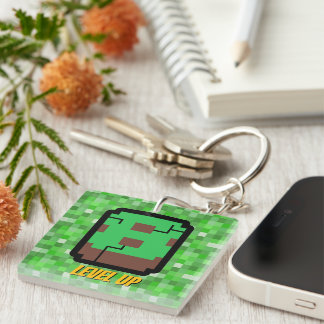 Porte-clefs Pixelated Gamer Green Building Level Up 8