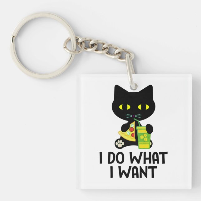 Porte-clefs Pizza de chat noir & café Nuit Tee de café (Devant)