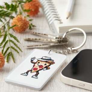 Porte-clefs Pizza Slice Dansant - Pixel Drôle Art Conception a