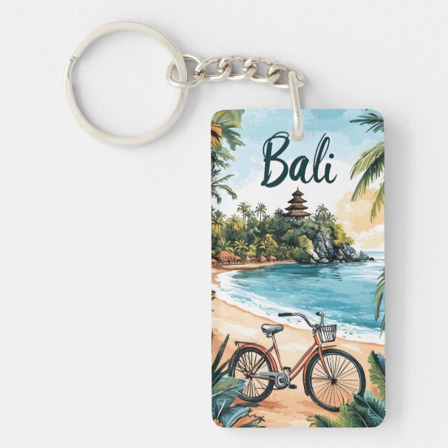 Porte-clefs Plage de Bali avec vélo - Voyage tropical (Devant)