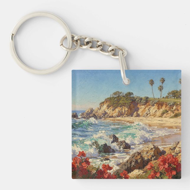 Porte-clefs Plage de Californie | Art côtier impressionniste (Devant)