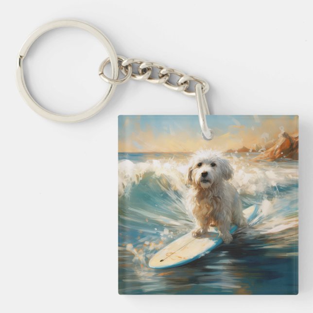 Porte-clefs Plage de Coton De Tulear Peinture de surf (Devant)