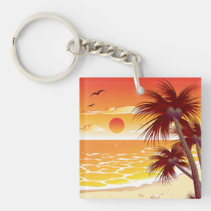 Porte-clefs Plage de coucher de soleil tropical au palmier île