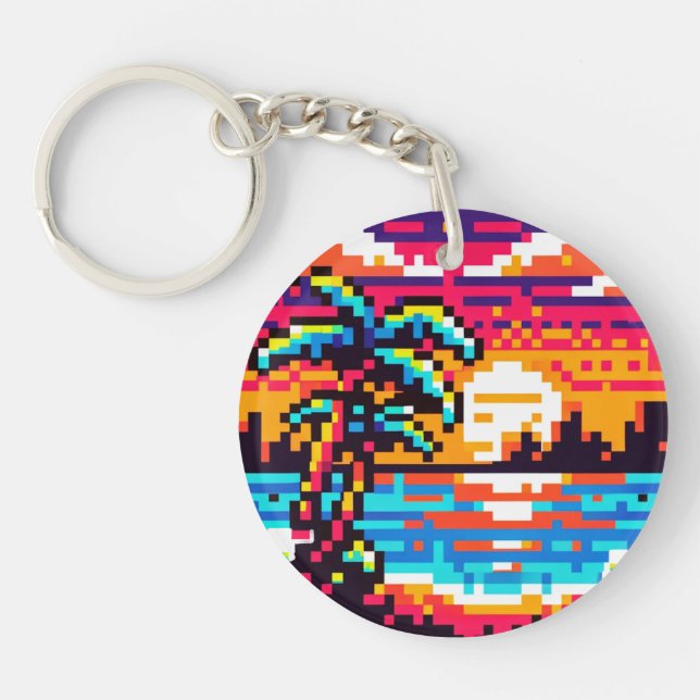 Porte-clefs Plage de coucher de soleil tropicale Relaxant Pixe (Devant)
