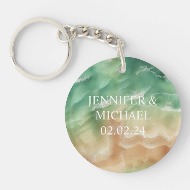Porte-clefs Plage de sable vert océanique Saison estivale (Devant)