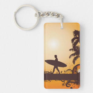 Porte-clefs Plage de surf de coucher du soleil rétro