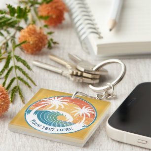 Porte-clefs Plage d'été I Coucher de soleil rétro Surf et palm