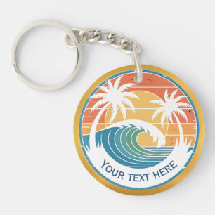 Porte-clefs Plage d'été I Coucher de soleil rétro Surf et palm