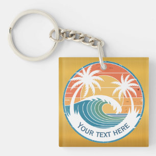Porte-clefs Plage d'été I Coucher de soleil rétro Surf et palm