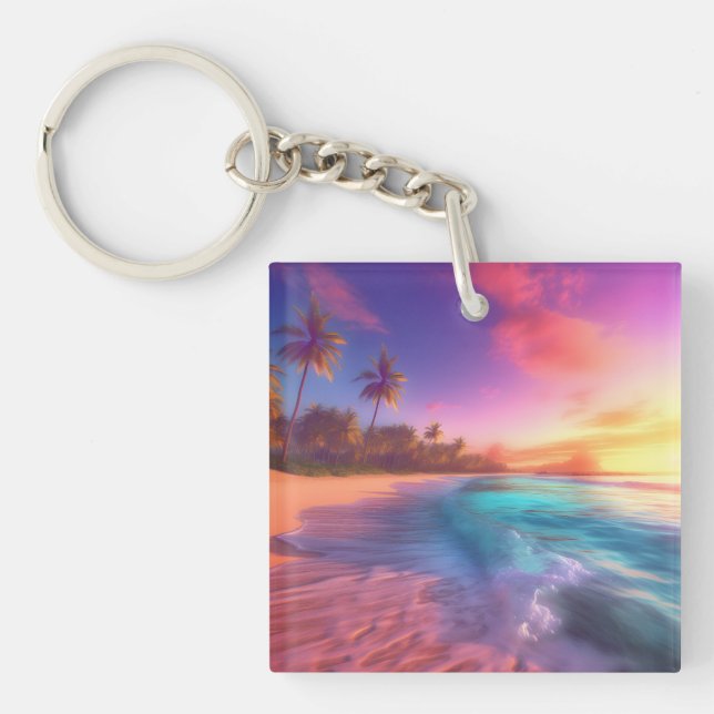 Porte-clefs Plage Dreamy colorée (Devant)