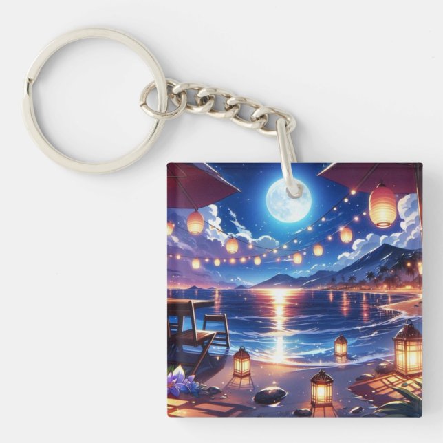 Porte-clefs Plage enchantée à la peinture nocturne (Devant)