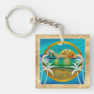 Porte-clefs Plage Tropicale Moderne Palmiers Coucher de Soleil