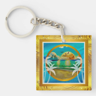 Porte-clefs Plage Tropicale Moderne Palmiers Coucher de Soleil